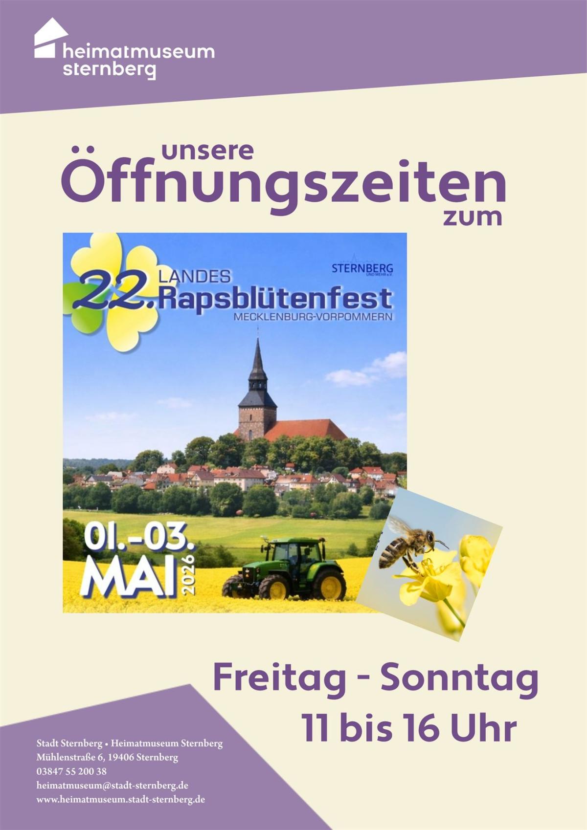 Plakat Öffnung 1. Mai Rapsblütenfest